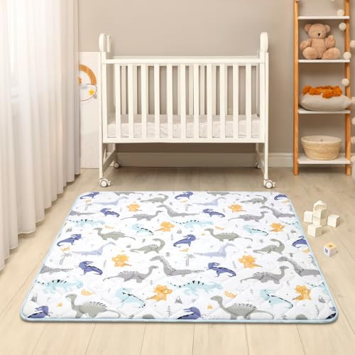 decalsweet Spielmatte127×127cm mit Rutschfest, Extra Dicke 2cm Weiche Krabbelmatte, Faltbar Krabbeldecke Krabbelteppich für Kinderzimmer Indoor Outoor Zaun (Niedlicher Dinosaurier)