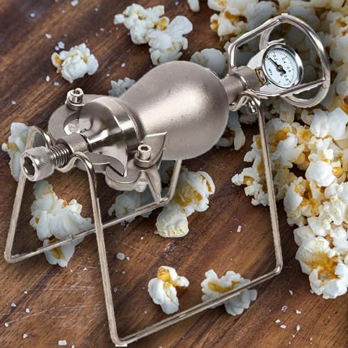 Stainless Steel Manual Popcorn Maker, Chinese Traditional Mini Hand Crank Stainless Steel Hand Cannon Food Amplifier, for Home Party Hot Air Popcorn Machine