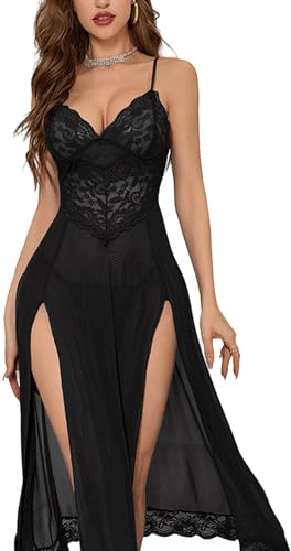 RUIBAVYA Camisón para Mujer,Ropa de Dormir Babydoll,Lencería Sexy Mujer Hot,Bandolera Ajustable,con G-String