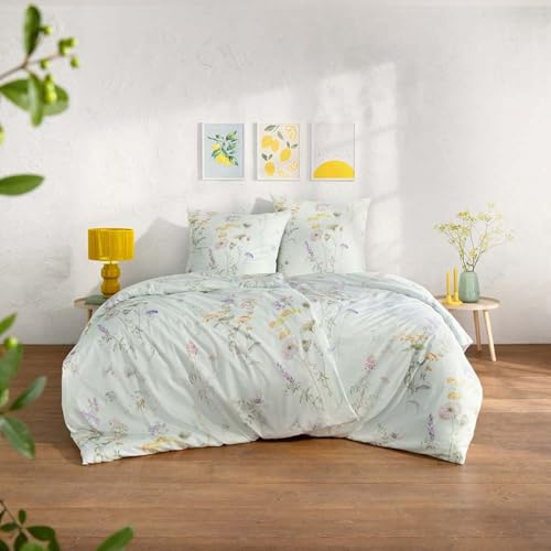 ESTELLA Mako-Batist Bettwäsche 155x220 Primavera Mint Wiesenblumen 2205-520