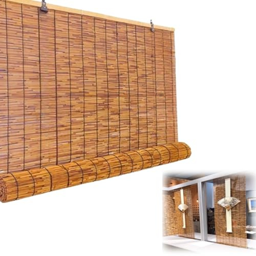 Outdoor Bambusrollo Lichtfilterung Wetterfest Senkrechtmarkise Außen Für Außen Innen Tür Einfache Montage Küche Sichtschutz Rollo Für Weidenzaunmatte Gartendeko(130x240cm)