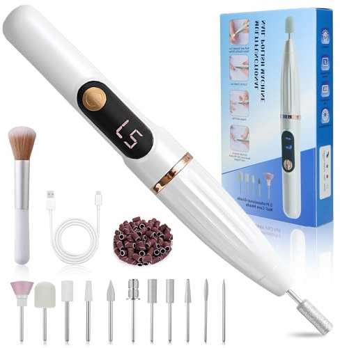 RidaaFri Trapano elettrico senza fili per unghie con display a LED, kit di lime per unghie ricaricabili 11 in 1, 5 velocità Efile professionale con punte e nastri abrasivi per unghie in gel acrilico