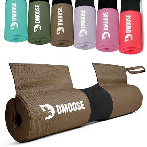 DMoose Fitness Barbell Pad for Hip Thrust, Squat & Lunges - Non-Slip Thick Foam Cushion for Neck and Back Support with Two Straps - Hip Thrust Pad for Leg Day - Fits All Olympic Bars (Cocoa Brown)