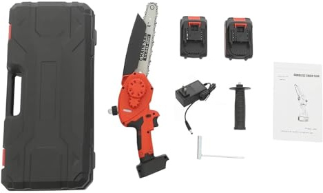 Mini motosega senza fili, motosega elettrica da 8 pollici con 2 batterie ricaricabili, sega portatile alimentata a batteria for alberi, potatura, taglio del legno