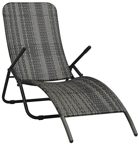 Klappbare Sonnenliege Poly Rattan Grau, Faltbare Lounge Liege für Garten, Balkon und Pool, Leichtes PE-Geflochten mit Stahlrahmen, Wetterfest & Einfach zu Reinigen, Ergonomisches Design (141x61x95cm)