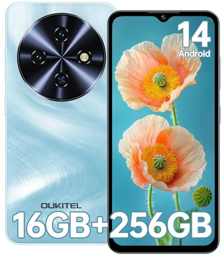 OUKITEL C5 Mobile Phones - 16GB+256GB/1TB Android Phones, 6.52’’HD+ Display, 5000mAh Battery, 4G Dual SIM Free Mobile Phone Unlocked, Face ID, 3.5mm Jack, OTG - Blue