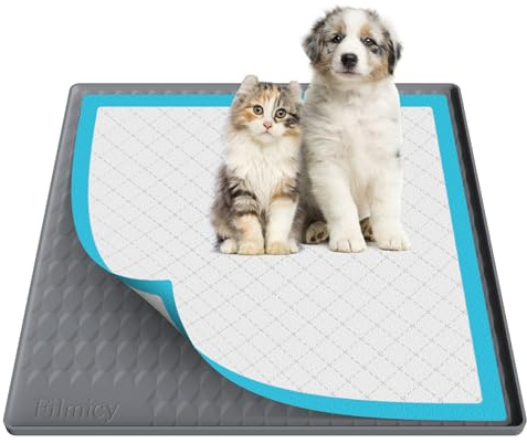 Silikon Hundetoilettenhalter, 60 x 60 cm Einweg-Hundepads Halterung, Auslaufsichere Matte mit Hohem Rand, Tragbar und Rutschfest, Welpen-Toilettenschale für Bodenschutz Zuhause (Dunkelgrau, 24X24 in)
