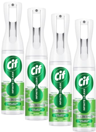 Cif Infinite Clean Lime & Lemongrass All in One Cleaner cleaning spray with probiotics technology for a long-lasting clean* 280 ml (Pack of 4)