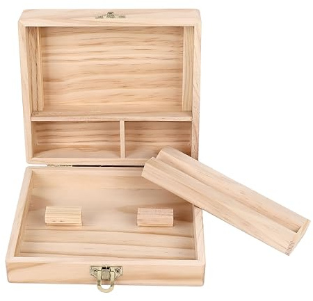 Generic Boîte de Rangement en Bois avec Plateau Roulant, 4 Compartiments, Boîte de Rangement Amovible et Verrouillable pour Accessoires de Tabac, Bijoux, Herbes