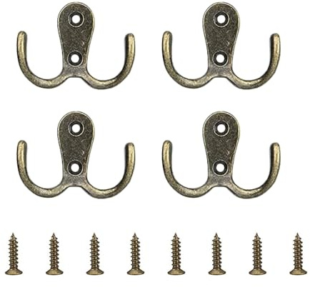 DikGifk 4 Pezzi Doppi Ganci da Parete Vintage Bronzo, Ganci in Metallo Resistenti con 8 Viti, Ganci per Porte e Pareti per Appendere Accappatoi, Asciugamani, Cappotti, Cappelli, Borse