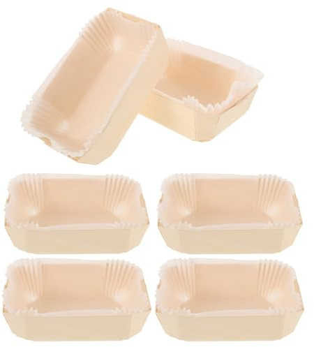 JECOMPRIS Set 6 Teglie da Forno per Plumcake Piccole 140x90x45mm in Legno e Carta Bianca, Stampo Unico per Pane, Toast e Torte, Accessori per Panetteria e Cottura Fai da Te