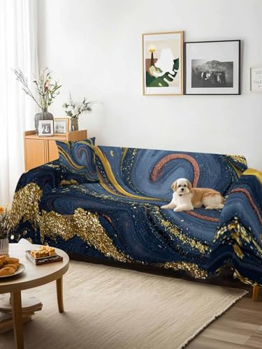 Purple Blue Golden Marble Sofa Cover Blanket Couch Covers for Armchair Cushion,Couch Sofa Silpcover with Tassel,Modern Abstract Art Fluid Living Room Bedroom Throw Towel Blanket Covers XX-L 71x150