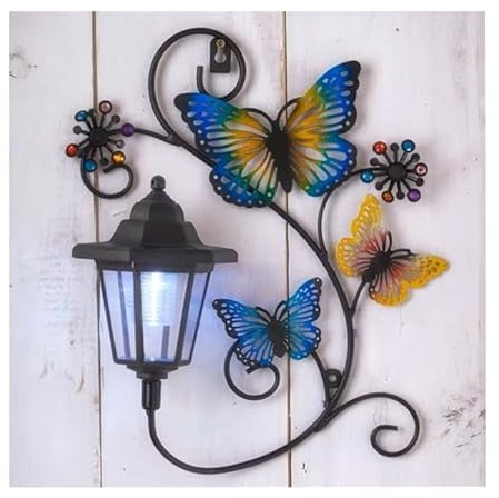 Solar Power Butterfly LED Lantern Decorative Garden Ornament Wall Art Plaque