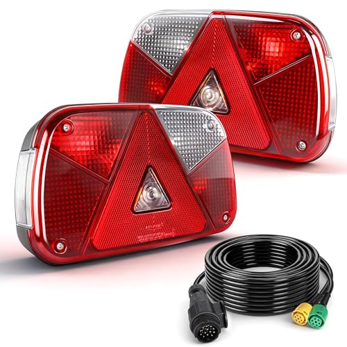 AOHEWEI Anhänger Rückleuchten Set 12V mit Blinker, Bremslicht, Rückfahrlicht, Nebelscheinwerfer und Reflektor, mit 5,5 m 6 Adriges Kabel für LKW, Wohnwagen, Transporter, Lieferwagen und Traktoren