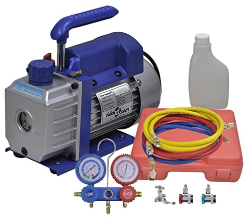 Ziaphsol Bomba de vacío de una etapa con 2 vías distribuidor manómetros, 220 V, 50 Hz, 50 L min, carcasa de aluminio, para llenado y comprobación de aire acondicionado