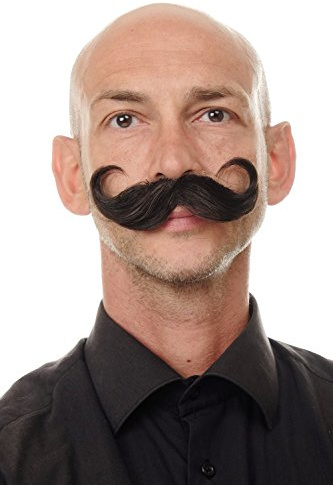 WIG ME UP - MU11-5 Bart aus Echthaar Schnurrbart geschwunge Spitzen Zwirbelbart braun