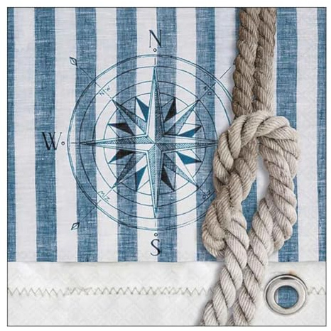 Ambiente Serviette Motiv : Compass and Rope - Kompass + Knoten maritim - 20 Servietten pro Packung, 33x33 cm