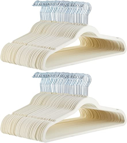 Amazon Basics Schmale und rutschfeste Kleiderbügel für Hemden/Anzug/Kostüm, 100er-Pack, Elfenbein