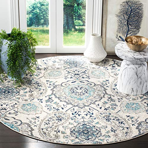 SAFAVIEH Boho Teppich für Wohnzimmer, Esszimmer, Schlafzimmer - Madison Collection, Kurzer Flor, Creme und Hellgrau, 201 X 201 cm