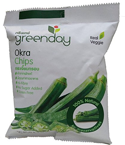 GREENDAY Okra Chips - Snack Natural sin Gluten, 25 g | Alto en fibra, sin azúcar añadida, sin conservantes - ideal para dietas veganas y bajas en calorías
