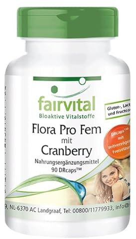 Fairvital | Lactobacillen mit Cranberry - 90 Kapseln - in DRCaps™ Kapseln für zeitverzögerte Freisetzung - Lactobacillus rhamnosus - Lactobacillus acidophilus
