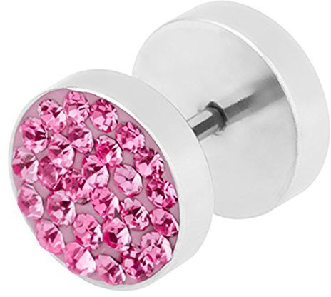 Piersando Ohrring Fake Ohr Plug Flesh Tunnel Piercing Ohrstecker Stecker Stab Runde Platte Edelstahl mit Zirkonia 6mm Pink