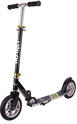 HUDORA Unisex – Erwachsene City Scooter Hornet Kinderfahrr der, Schwarz/grün, 200mm EU