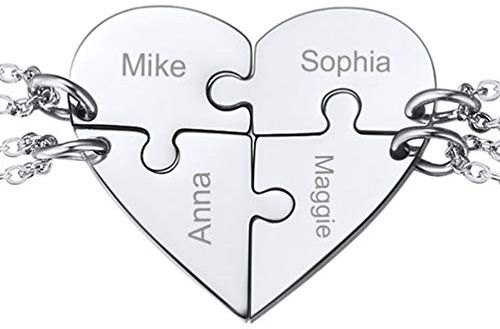 PROSTEEL personalisiert Collier 2/3/4/5/6 Stücke Herz Puzzle Anhänger mit 51cm 1,5mm Rolokette Edelstahl/18k vergoldet Namensketten Gravur Freundschaftsketten für Freundinnen Schwester