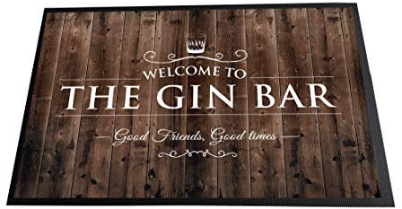 Artylicious The Gin Bar Fußmatte mit Holzoptik, bedruckt, 60 x 40 cm, rutschfeste Bodenmatte