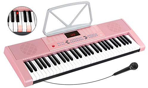 McGrey LK-6120-MIC Keyboard - Einsteiger-Keyboard mit 61 Leuchttasten - 255 Sounds und 255 Rhythmen - 50 Demo Songs - Inklusive Mikrofon - Pink