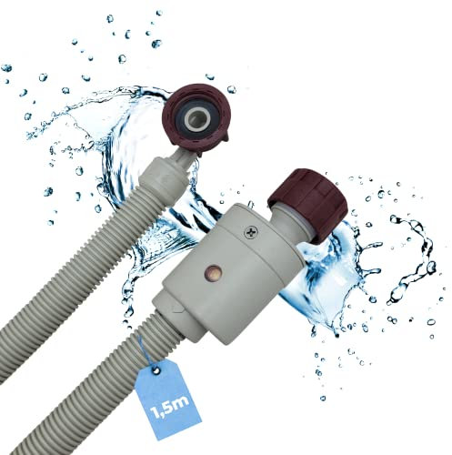 LICHTBLAU Manguera Aquastop I 1,5 m I 2796 con rosca metálica Manguera de seguridad con certificación VDE para lavadoras, lavavajillas I 3/4 de longitud incluida válvula de seguridad