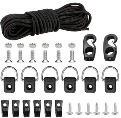 DONGKER Kajak Deck Rigging Set, Kajak Bungee Seil mit Bungee-Seil-Endhaken/Fester D-Ring/J-Haken/Schrauben für Kajak-Boot-Kanu-Ausrüstung, Angeln, Camping usw