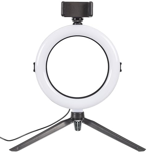 Be Mix - HT2052 Trípode LED para Smartphone con Aro de Luz - 72 LED - Luz Ajustable - Dimensiones 30.50 x 27.00 x 39.50 Cm - Colores Blanco/Negro