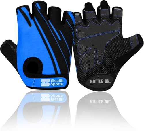 Stealth Sports Fitness-Handschuhe, Gewichtheber-Handschuhe für Damen und Herren, rutschfeste, Gepolsterte Trainingshandschuhe, Radfahren, Sporthandschuhe,PX3(Blau,M)