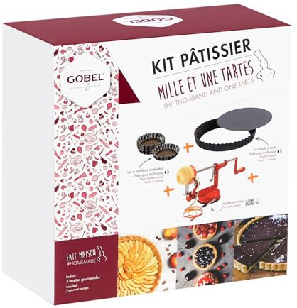 Gobel - Kit 1001 tartes - 1 Tourtière ronde cannelée Ø 28 cm - 6 Tartelettes rondes cannelées Ø 10 cm - 1 Pèle-pommes La Bonne Graine