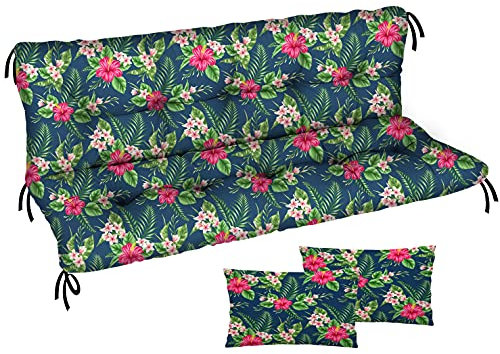 Ferocity Garden Swing Hammock Seat Bench Cushion Waterproof 150x50x50 for Pallet Furniture Outdoor Patio Lounger Bench Pad with Backrest Garden Furniture, Palm dark flowers [133]