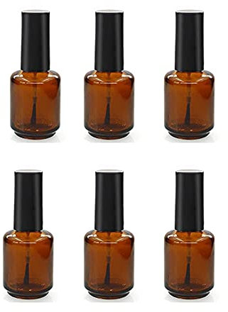 6 PCS 15ml Empty Glass Nail Polish Bottles,Brown Refillable Nail Polish Bottles Containers with Brush Cap for Nail Art