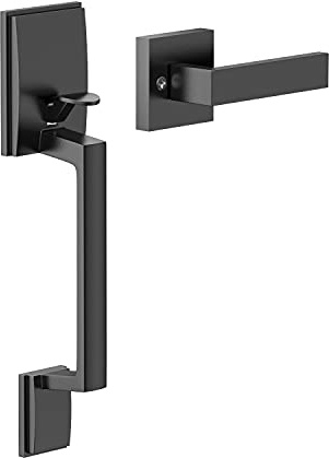 Roughshi Front Door Handle, Exterior/Interior Entry Lower Half Handleset Single Cylinder Lever, Century Trim for Left and Right Door Matte Black