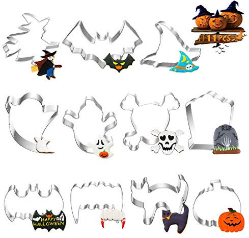 Cortapastas para Galletas Halloween, 11PCS Moldes de Galletas para Pastel, Cookie Fondant Formas, Halloween Decoración Fiesta, Acero Inoxidable Cortapastas para Galletas (blanco 2)