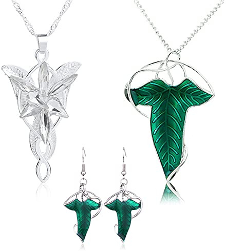 YouU 3 Stück Elfengrüne Blätter Halskette Ohrringe Arvvens Abendstern Halskette Cosplay Costume Jewelry for Fans
