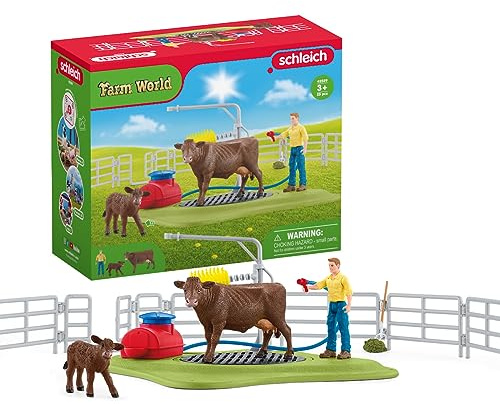 Schleich Farm World | Kuh Waschstation 42529 | 25 Teile | Spielset ab 3 Jahren | Set mit Figuren, vielen Funktionen und zahlreichem Zubehör | schleich Bauernhof Spielfigur