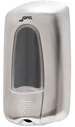 Jofel - Dosificador de Jabón para Pared, Recargable con Cartuchos de Espuma y Gel con Capacidad de 1L, Dispensador Jabón Baño, Válvula Anticorrosión y Antigoteo, Carcasa Inox, Aitana AC74500, Brillo