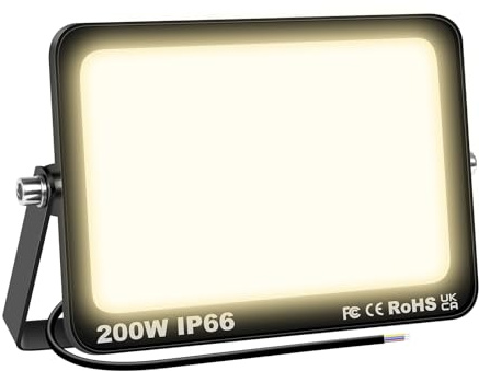 AUXTINGS 200W LED Foco Exterior Proyector 20000LM Impermeable IP66 Blanco Cálido 3000K Floodlight Focos LED Exterior Iluminación para Patio,Camino,Jardín,Almacén,Terraza,Garaje