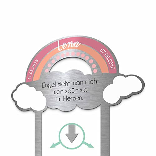 Edelstahl Grabstecker - Blumenstecker Regenbogen | Personalisiertes Sternenkind Andenken - Sternenkinder Grabschmuck wetterfest | persönliche Friedhof Grab Kindergrab Deko (Personalisierbar)