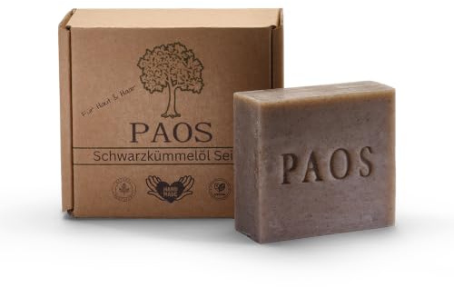 PAOS Schwarzkümmelöl Seife, Naturseife, Akneseife, Haarseife, ca.150g, Naturprodukt, Keine chemischen Zusätze, empfohlen bei Schuppenflechte, Neurodermitis, Ekzeme, Falten