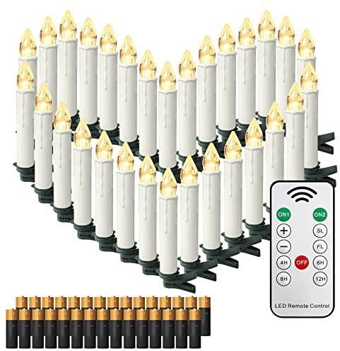 TRMLBE 30 Stück LED Kerzen mit Timerfunktion Flammenlose Warmweiß Weihnachtskerzen Kabellos Kerzen Batteriebetriebene mit Batterien Fernbedienung für Weihnachten, Weihnachtsbaum, Party