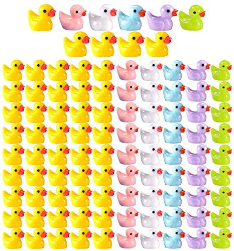 Pratvider Lot de 100 mini canards miniatures en résine pour jardin, statue miniature, paysage, artisanat, décoration