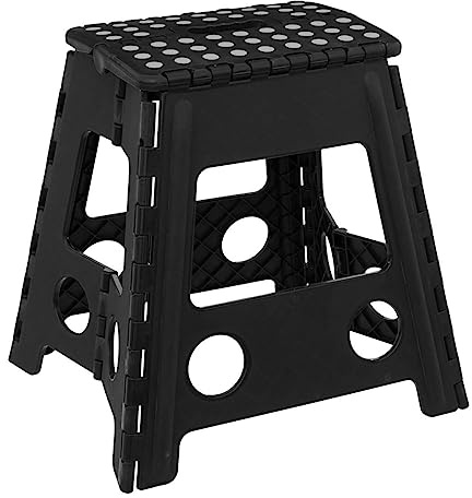 5five - Marchepied Pliable Plastique Noir 1 Marche 39cm Verrouillage de Sécurité Rangement Facile Revêtement Anti-dérapant Charge Max 110kg