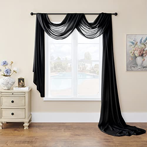 SK Studio Querbehang Freihanddeko Transparente Voile Gardine Vorhang Hochzeit Deko Foto Hintergrund Vorhangschal für Party Hochzeit Geburtstag Schwarz, 140x800cm