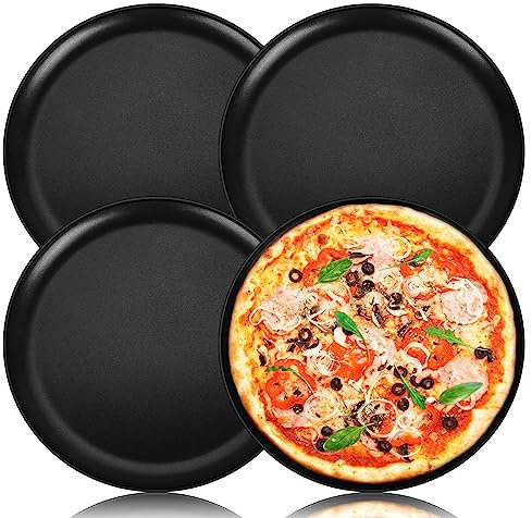 TEAMFAR Pizzablech 4er-Set, Edelstahl Rund Pizzaform mit Antihaftbeschichtung, 26 cm Pizza Backblech für Backen & Servieren, Gesund & Langlebig, Leicht zu reinigen